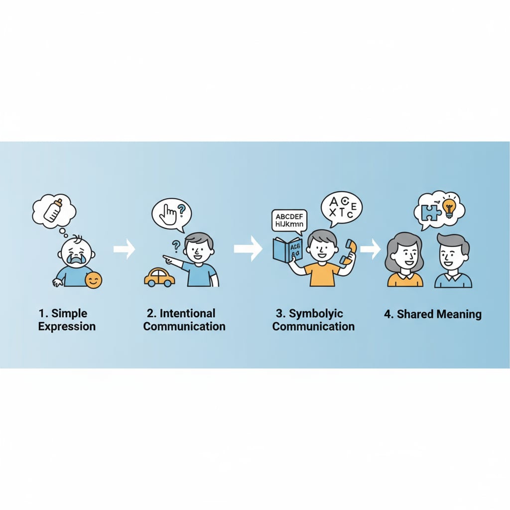 Illustration of the cognitive progression of communication related to communication skills, dialogue, and active listening
