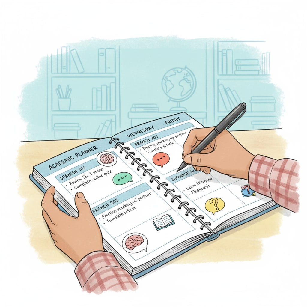 K12 student managing time for language learning