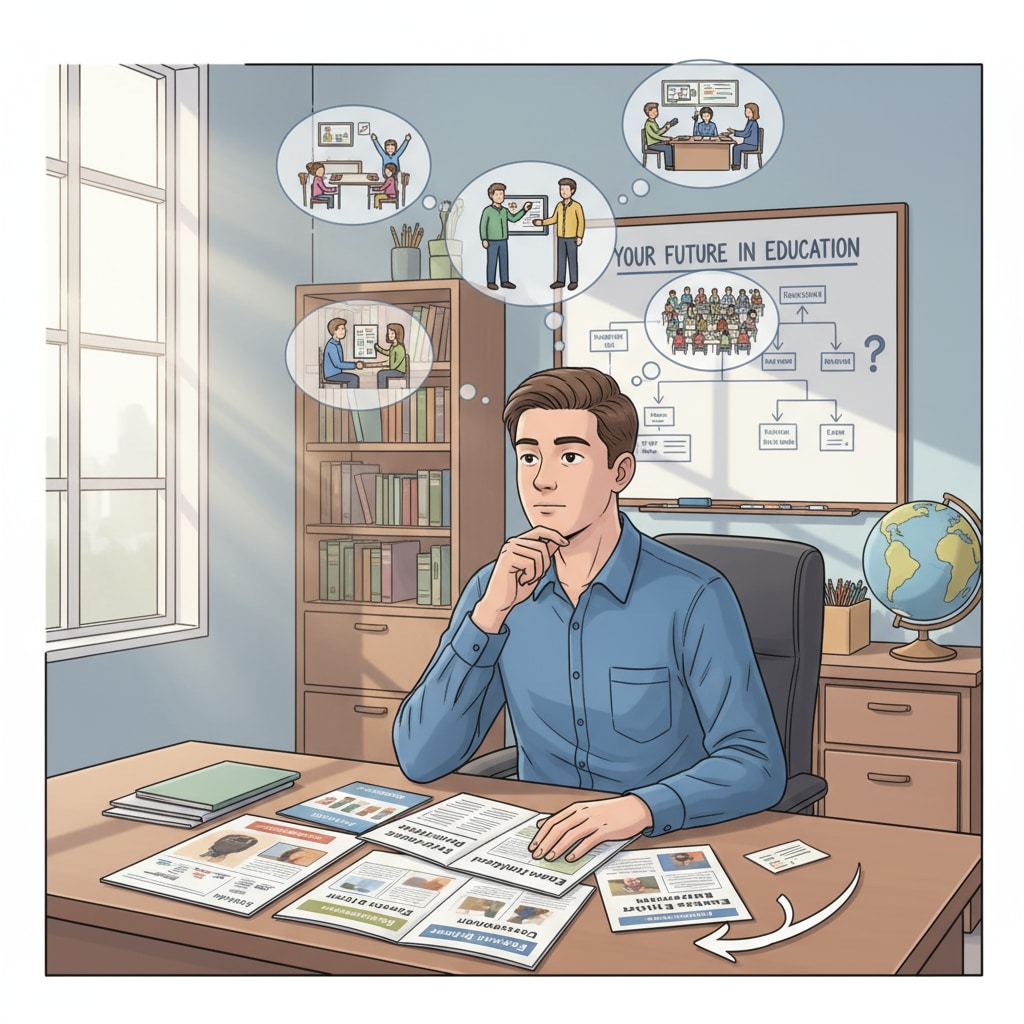 A person considering career choices between school psychology and educational administration in an educational environment