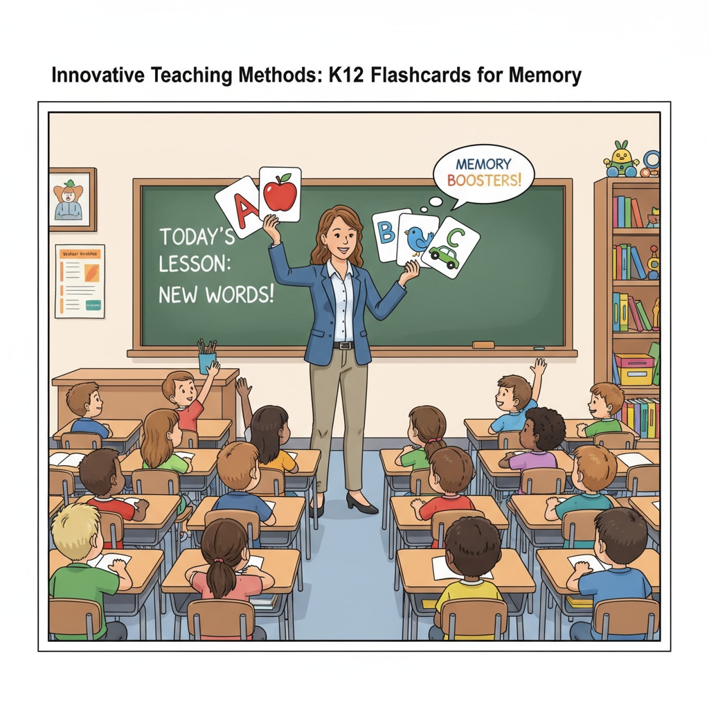 A teacher using flashcards to enhance students' memory in a K12 classroom related to photographic memory, memory enhancement, and memory development