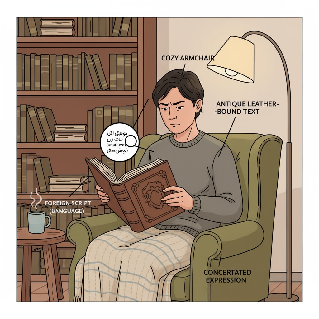 Person exploring knowledge through reading a foreign language book to broaden cultural horizons
