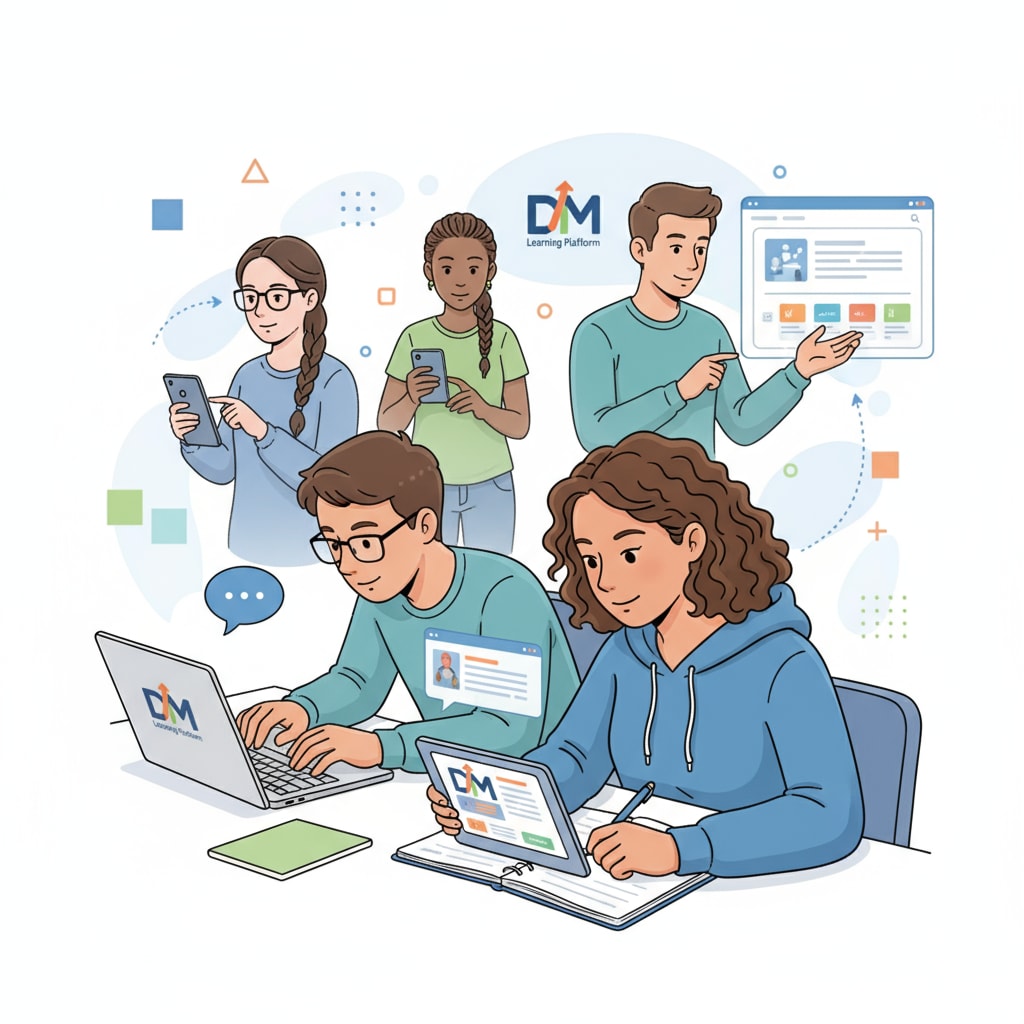 Students engaged with the free learning platform, DM