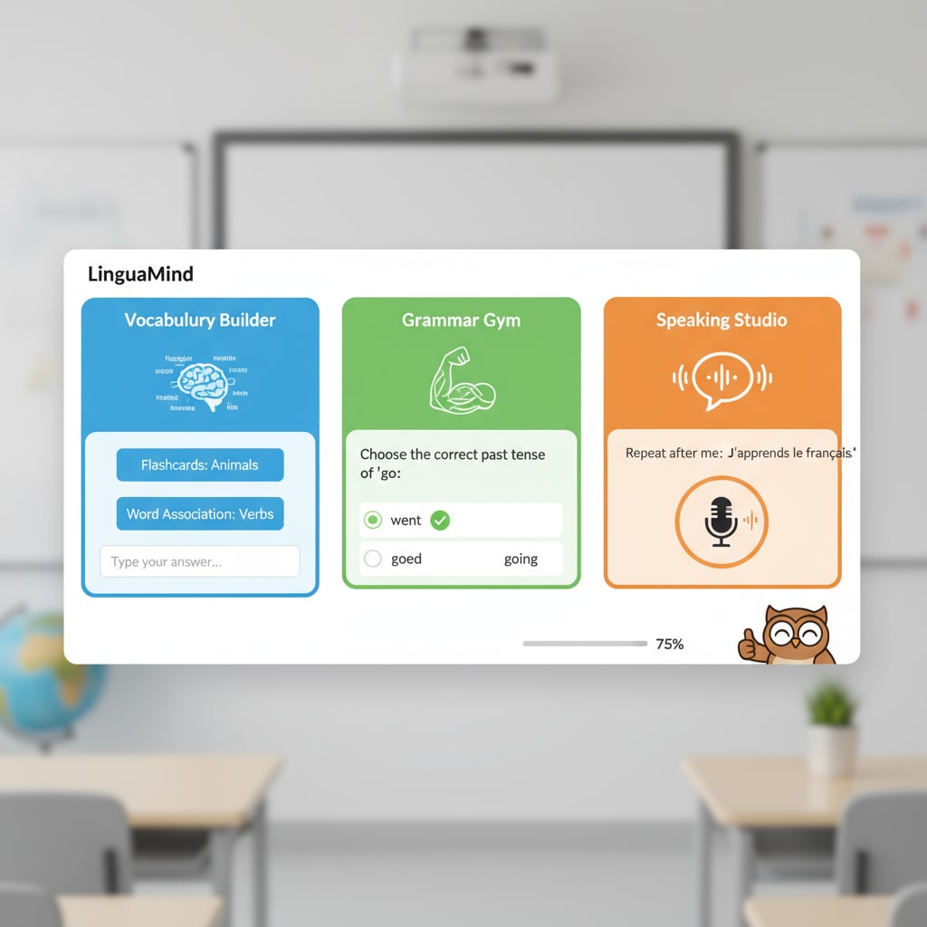 A screenshot of an AI language learning app providing learning assistance and teaching support for K12 students