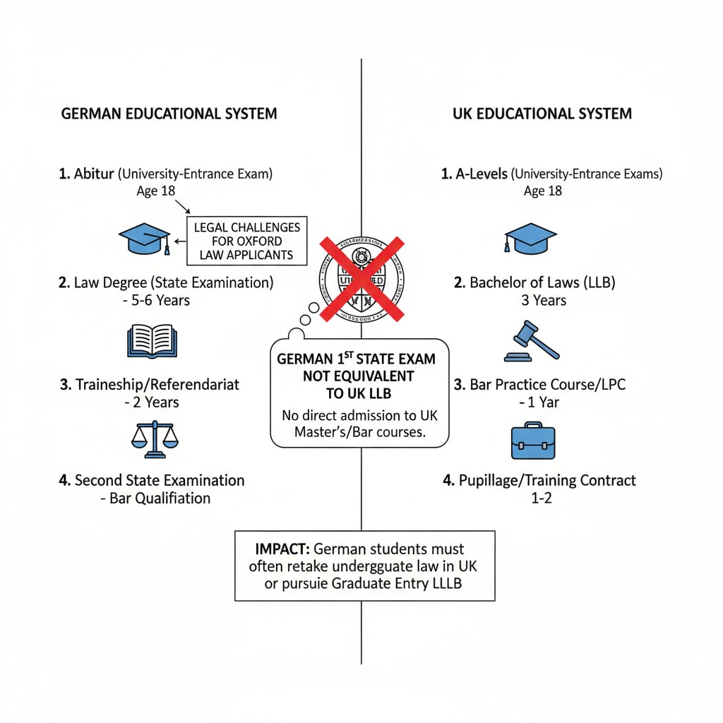 A comparison chart of German and UK educational systems related to Oxford University application, predicted grades, German education laws