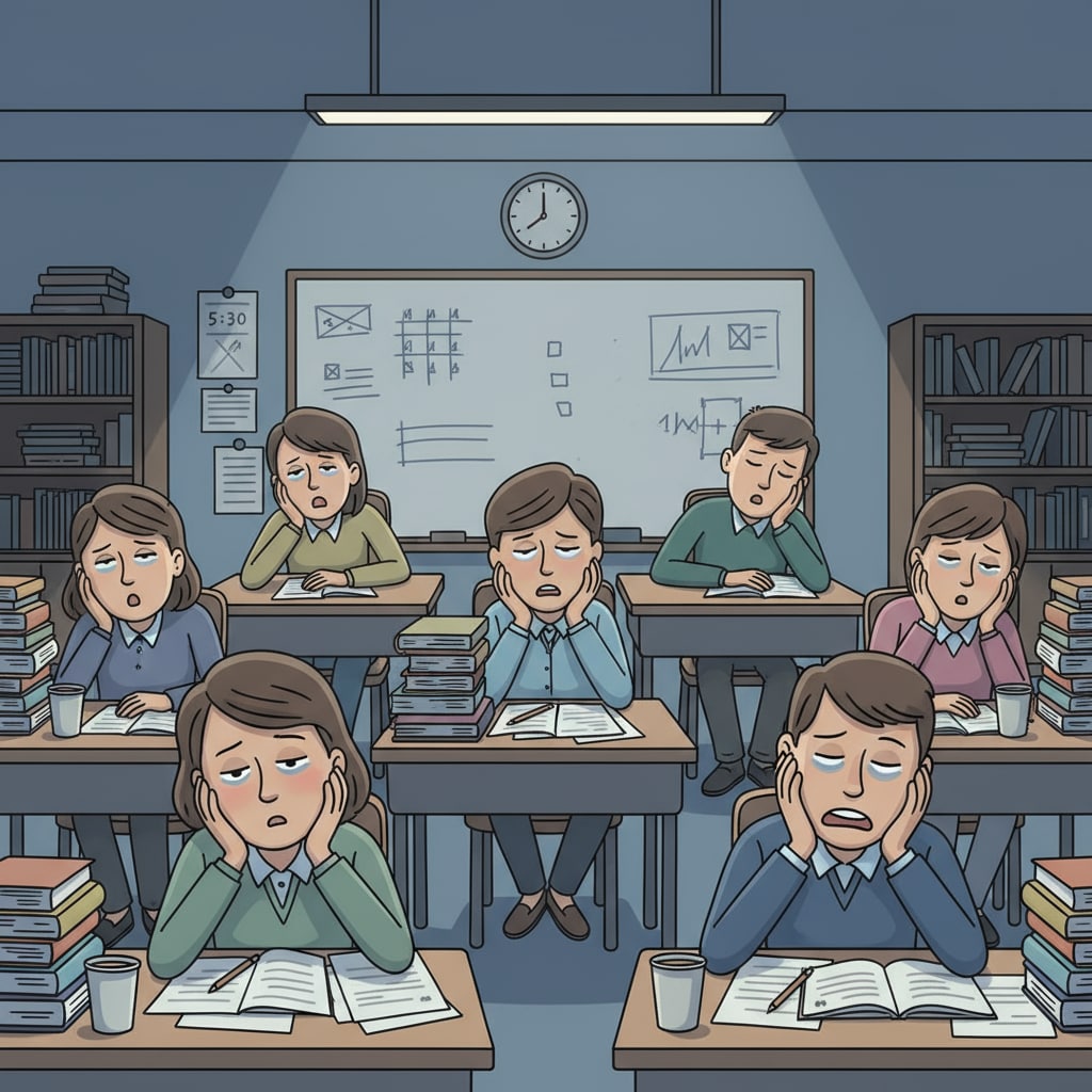 Teachers experiencing burnout due to heavy workloads, facing career decision dilemmas