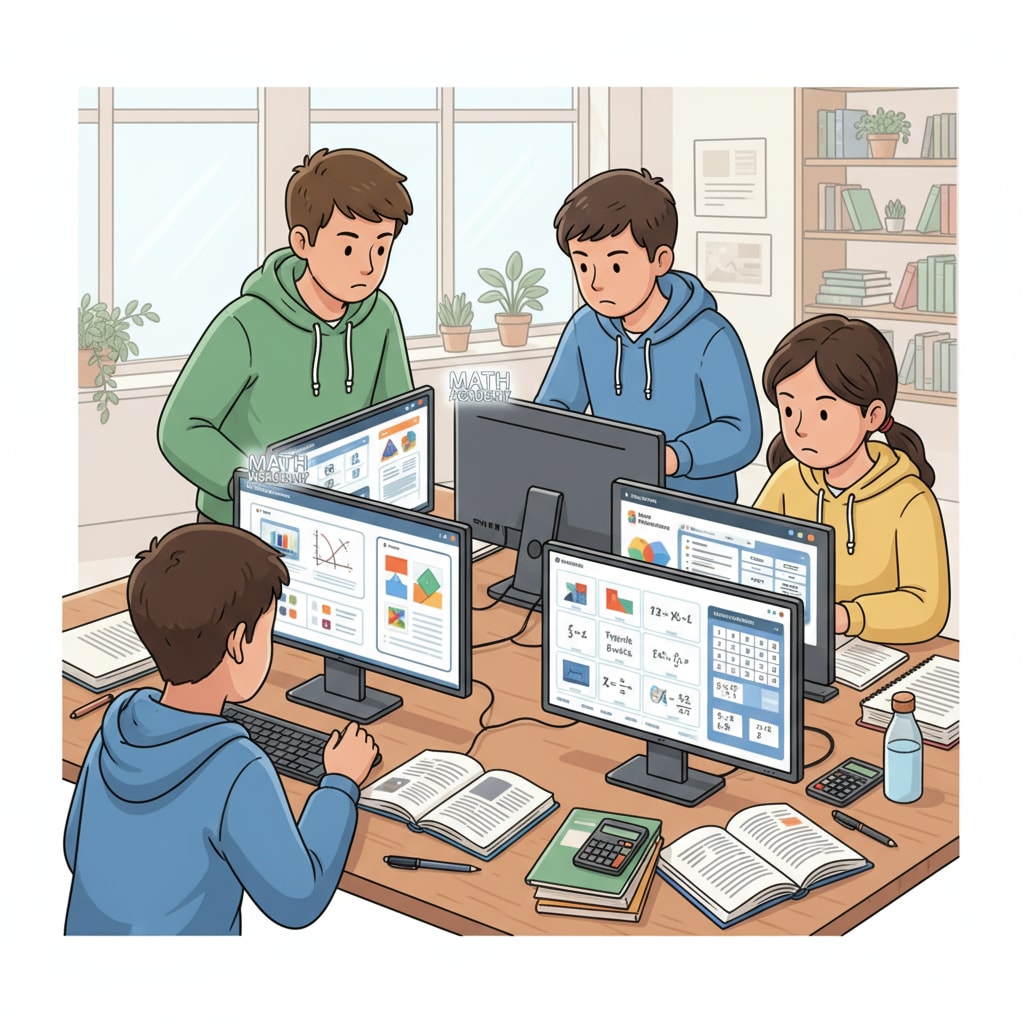 Students studying high school math online