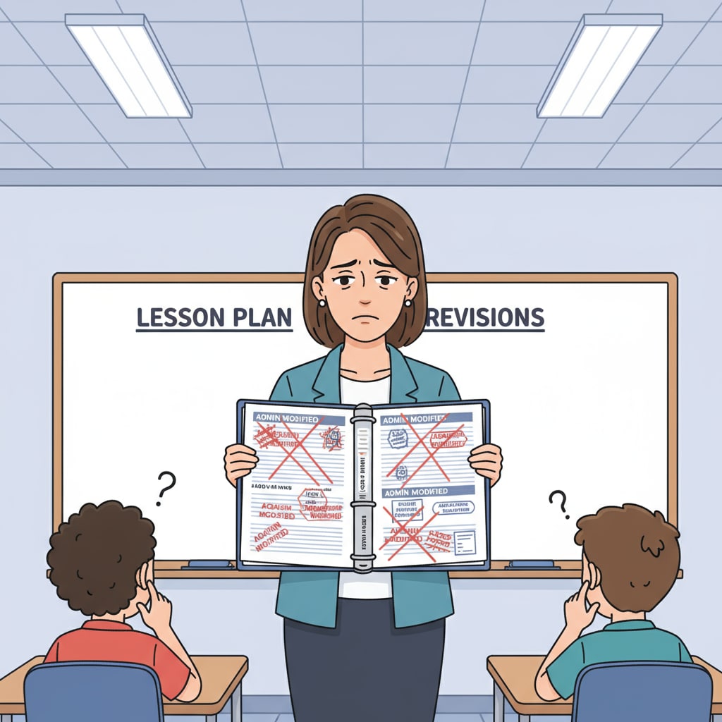 A K12 teacher frustrated by micromanagement of lesson plans in the context of administrative supervision