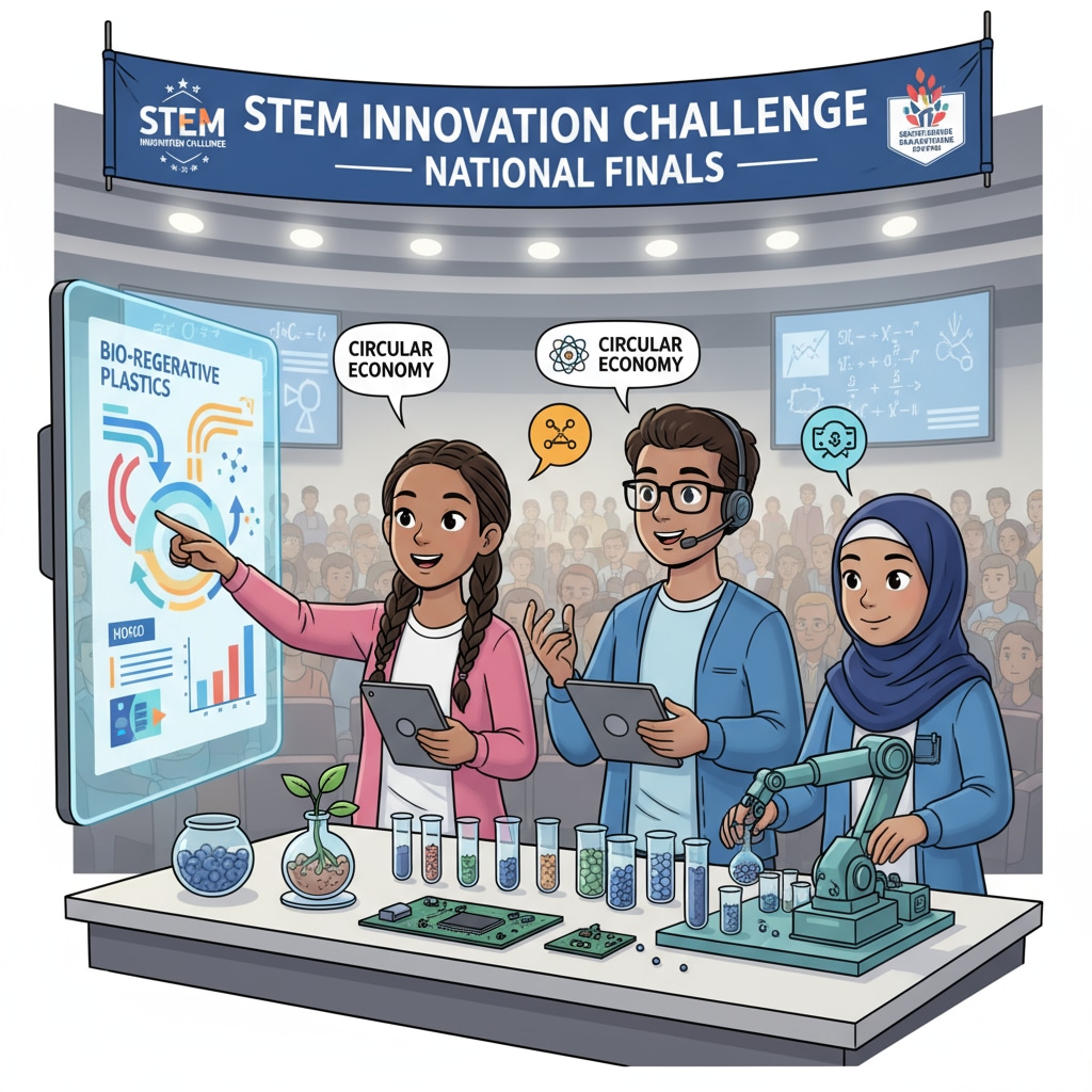 Students presenting project at science competition for STEM college applications