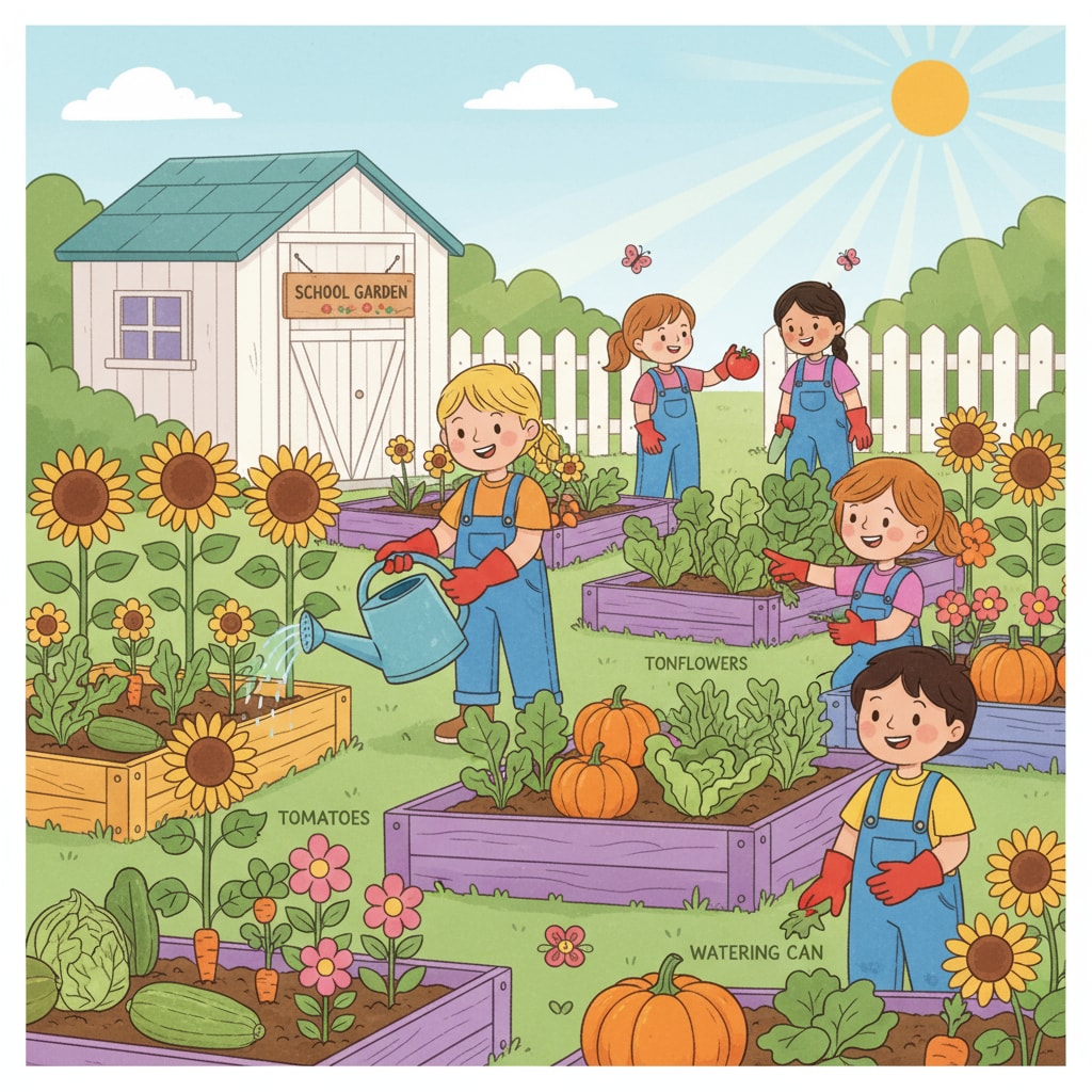 Students engaged in hands-on learning in a school garden