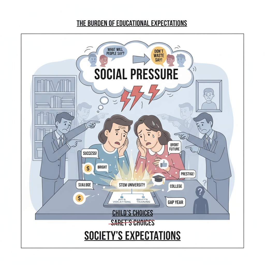 Parents under social pressure discussing child's educational choices