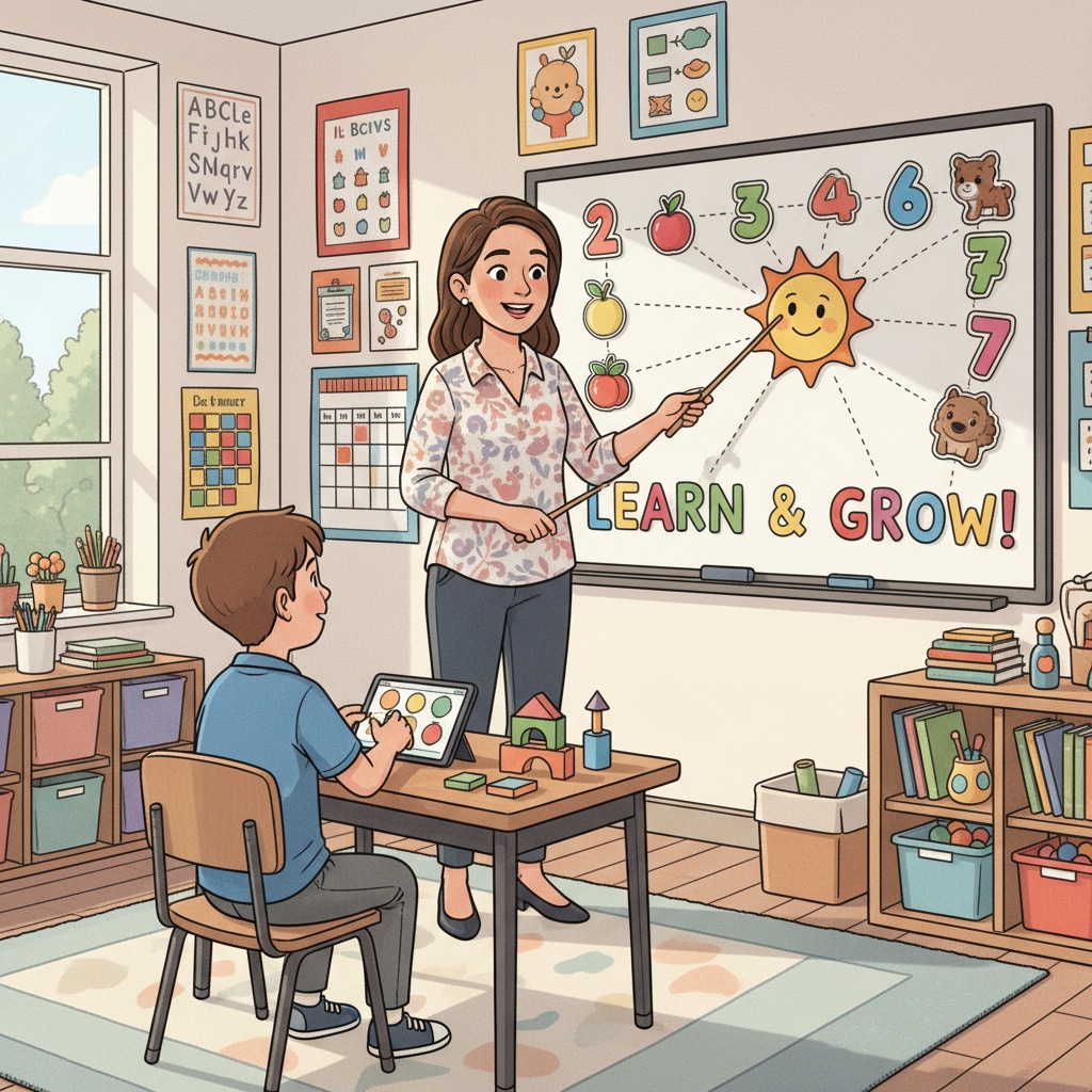 Special education teacher using visual aids for individualized instruction in the context of career transition for education professionals