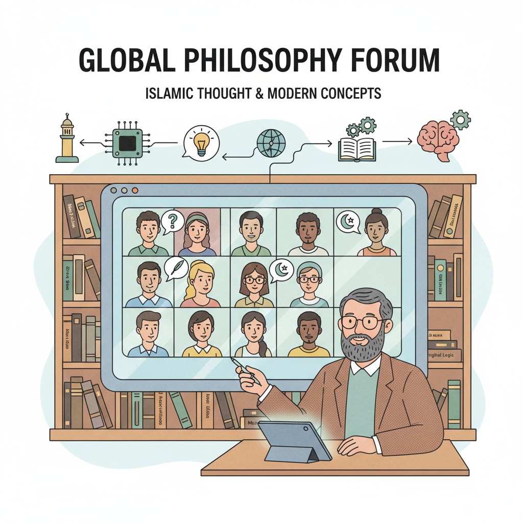Students in an online philosophy class discussing Islamic thought and modernity