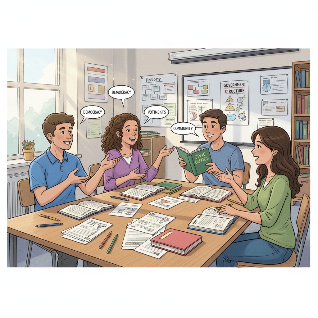 Students discussing civic education in a classroom amidst the fears of the U.S. Department of Education's Civic Education Alliance