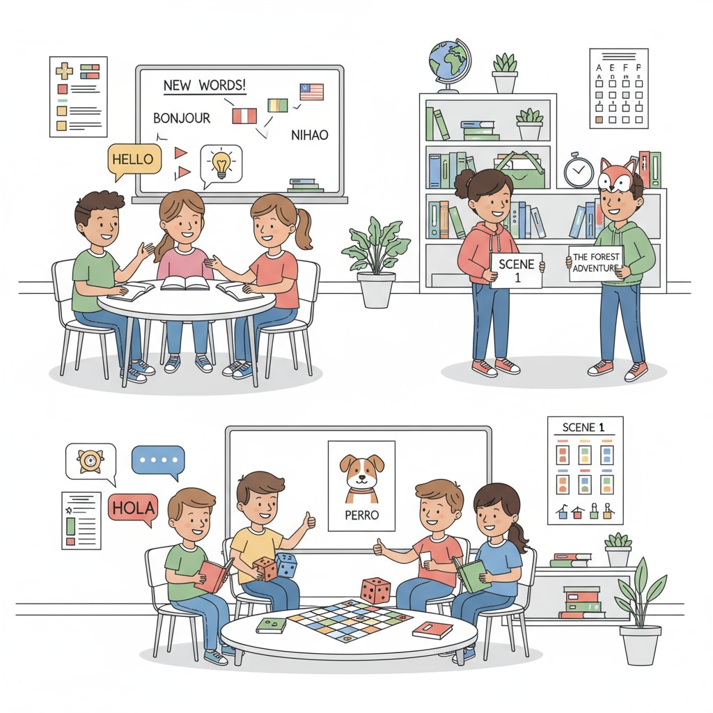 K12 students engaged in multilingual learning activities