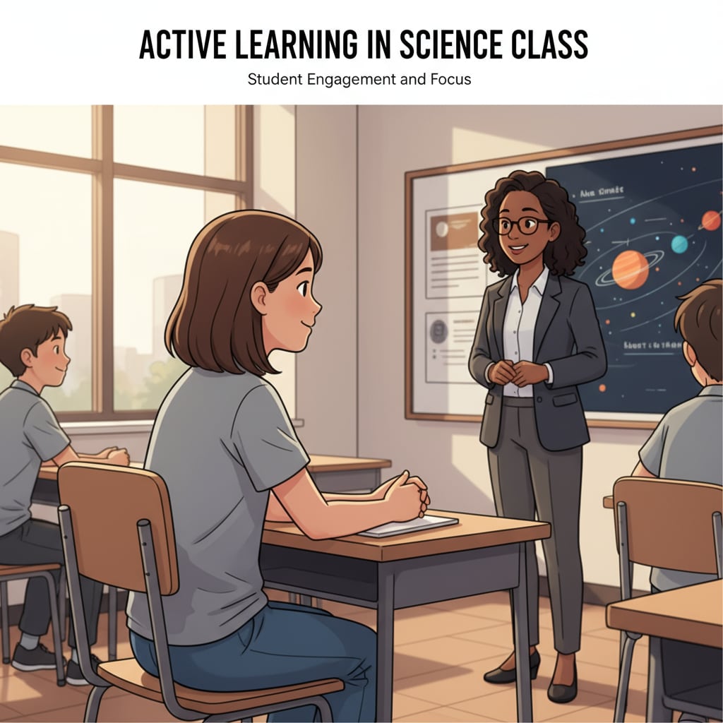 K12 student demonstrating active listening by attentively listening to the teacher.