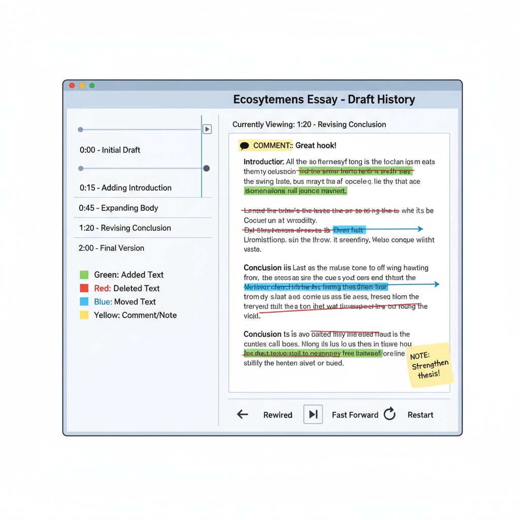Document replay tool interface for observing student writing progression related to plagiarism detection, student behavior observation, and instructional support