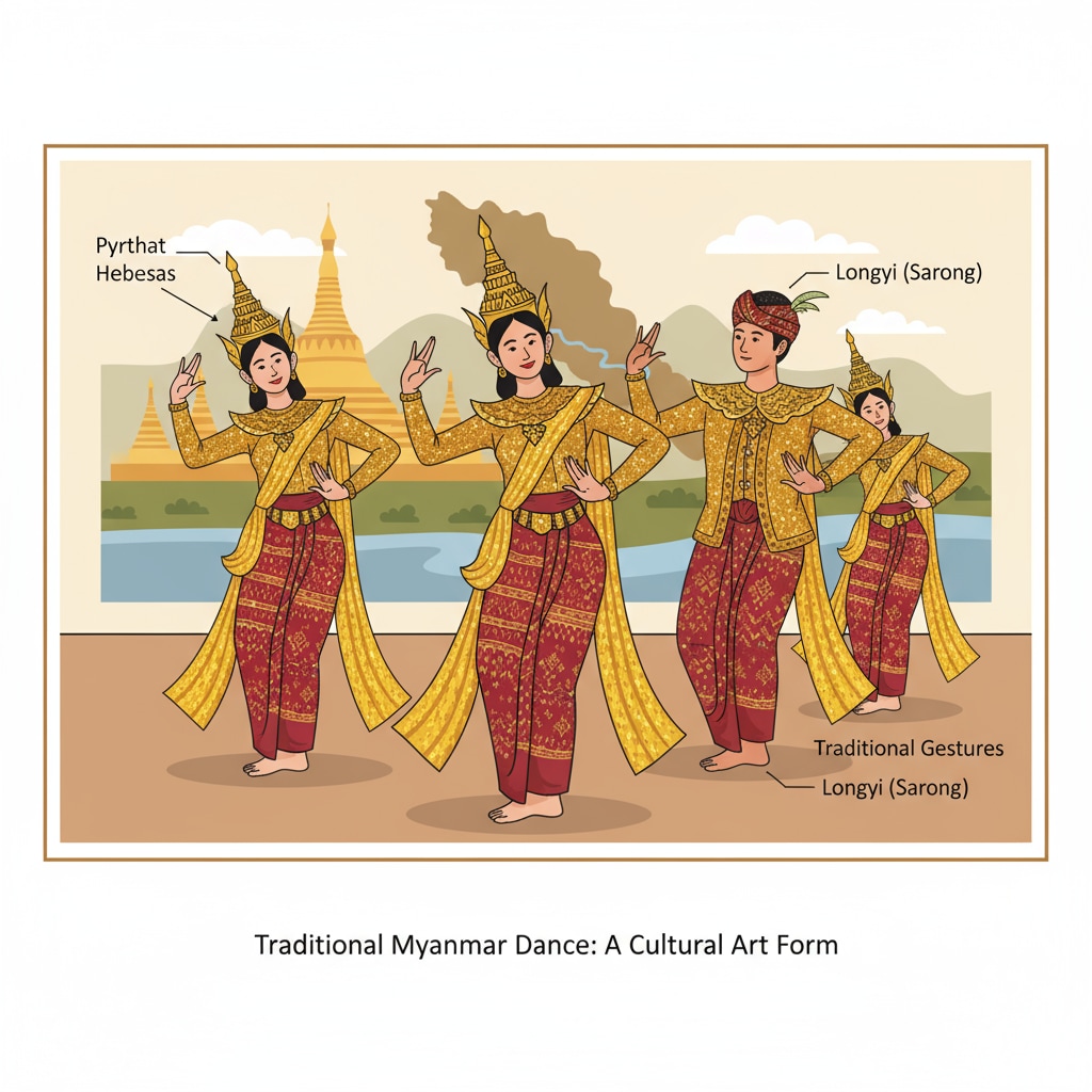 Myanmar dancers performing a traditional dance as part of the country's cultural heritage