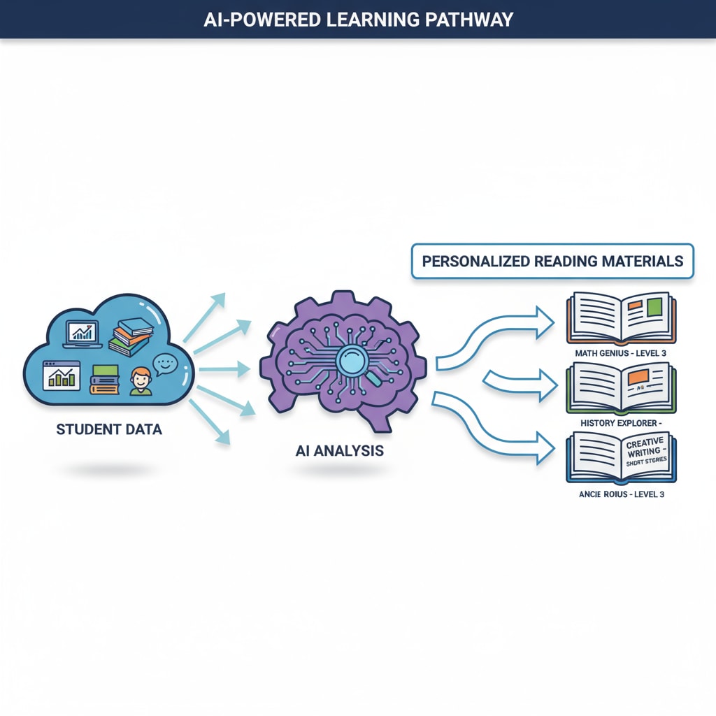 Graphic showing how AI analyzes student data for personalized reading materials in educational applications