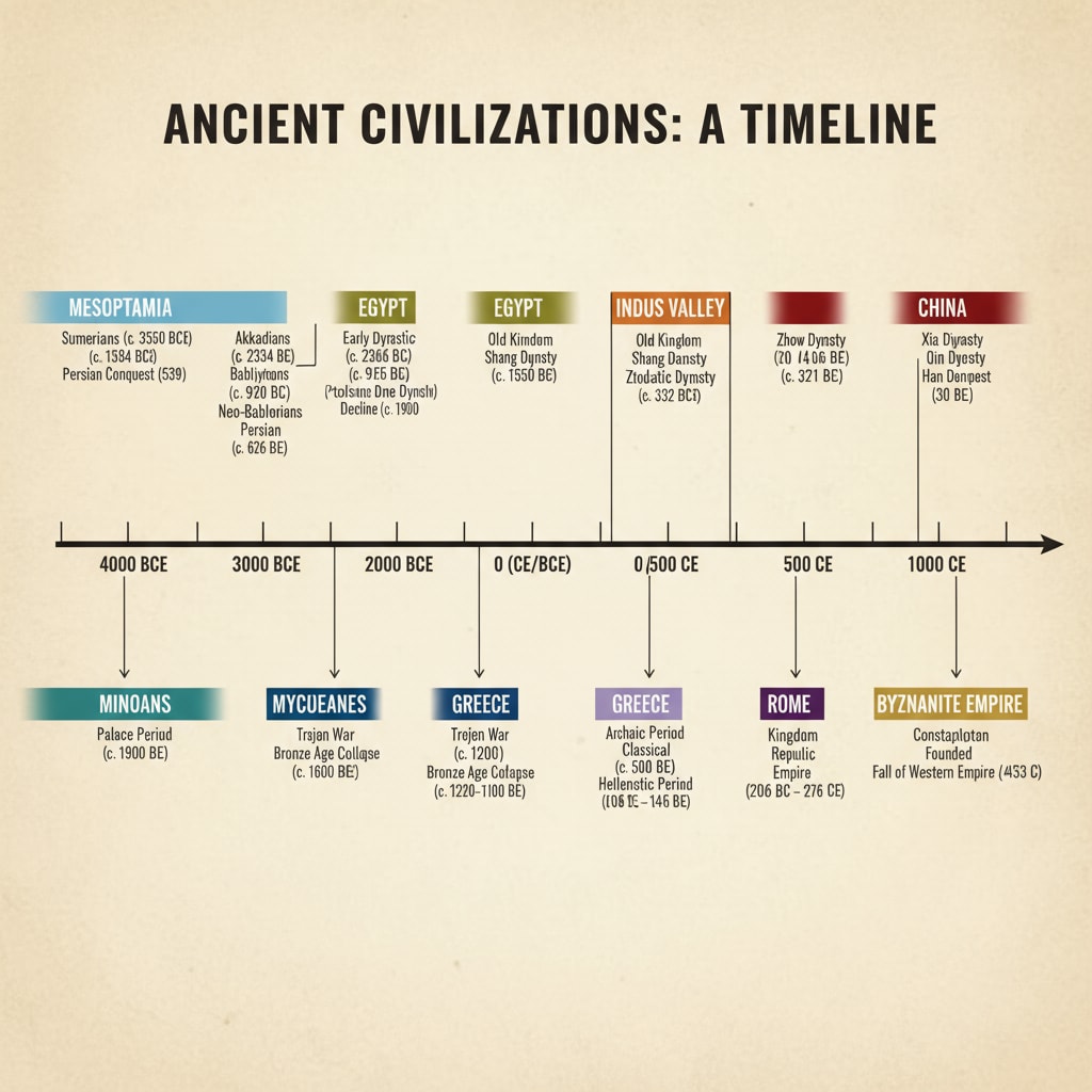 Historical chart showing the timeline of ancient civilizations for resource searching