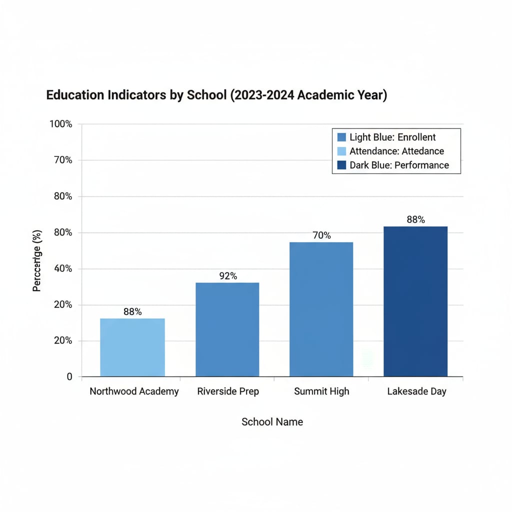 Graph of education indicators of different schools related to school statistics, PISA, and education indicators
