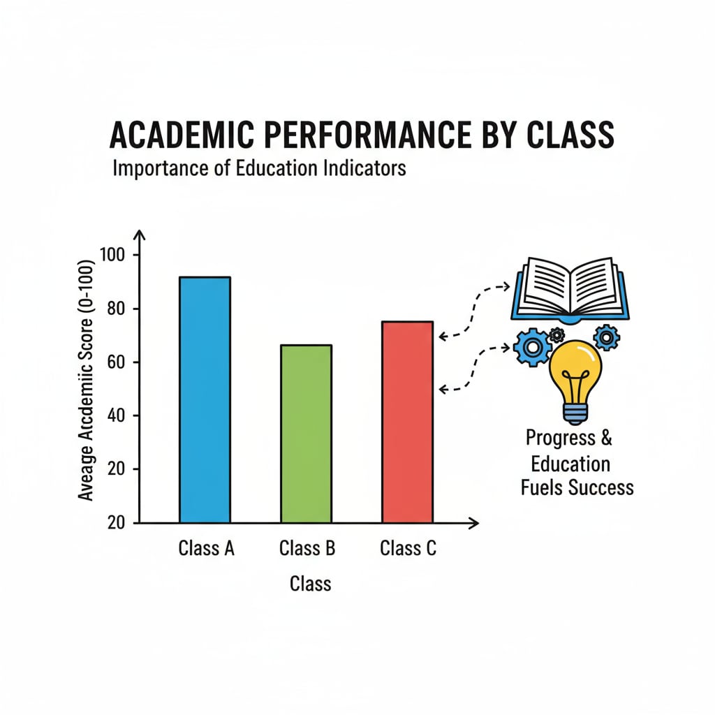 Bar chart of academic performance of different classes in a school relevant to school statistics, PISA, and education indicators