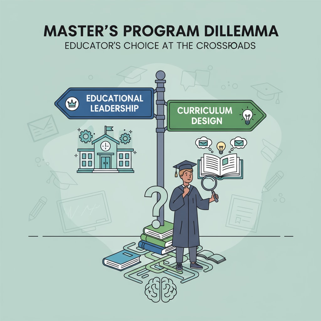 An illustration showing the choice between educational leadership and curriculum design for educational master program selection