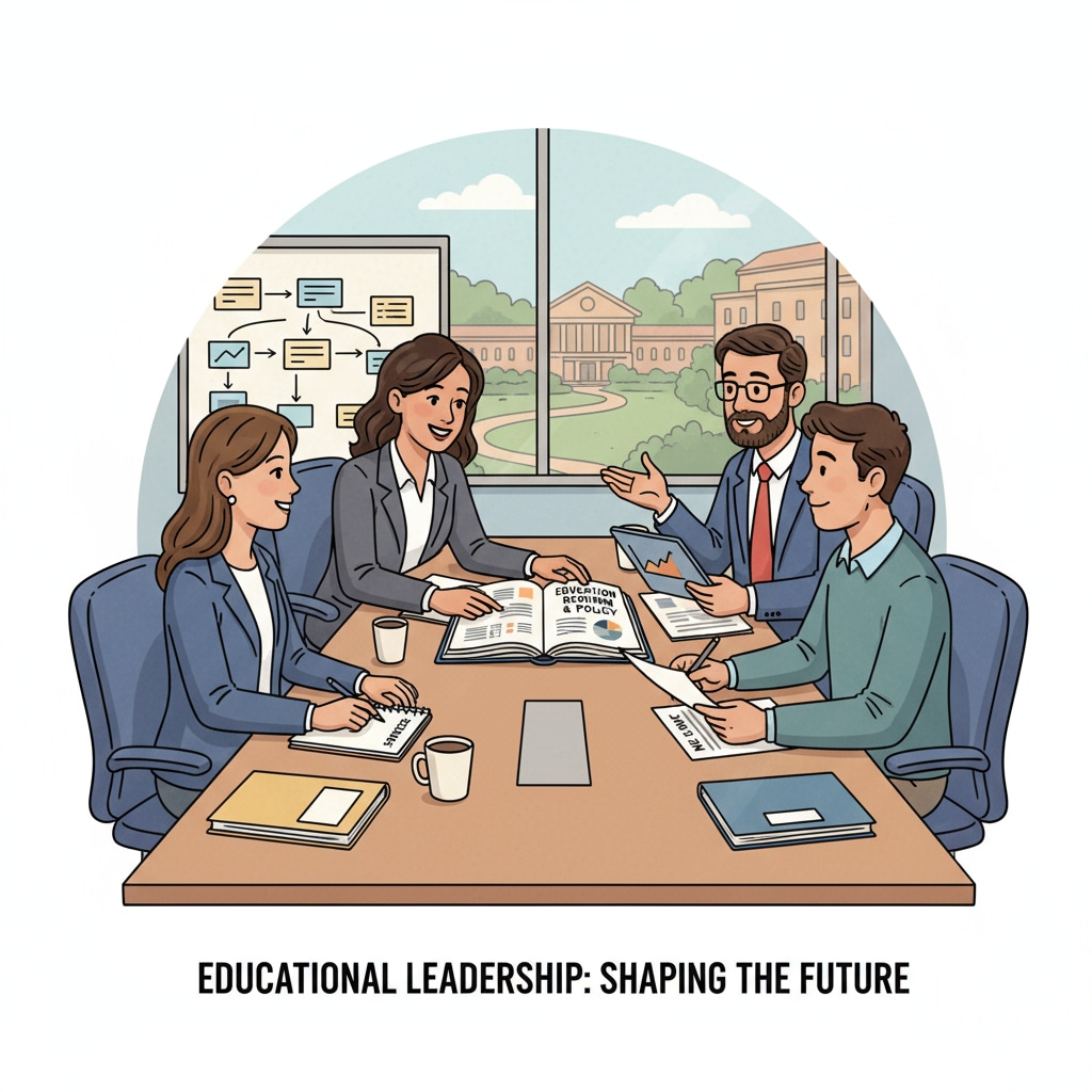 Educators discussing educational policies in a meeting room, related to educational leadership in educational master program context