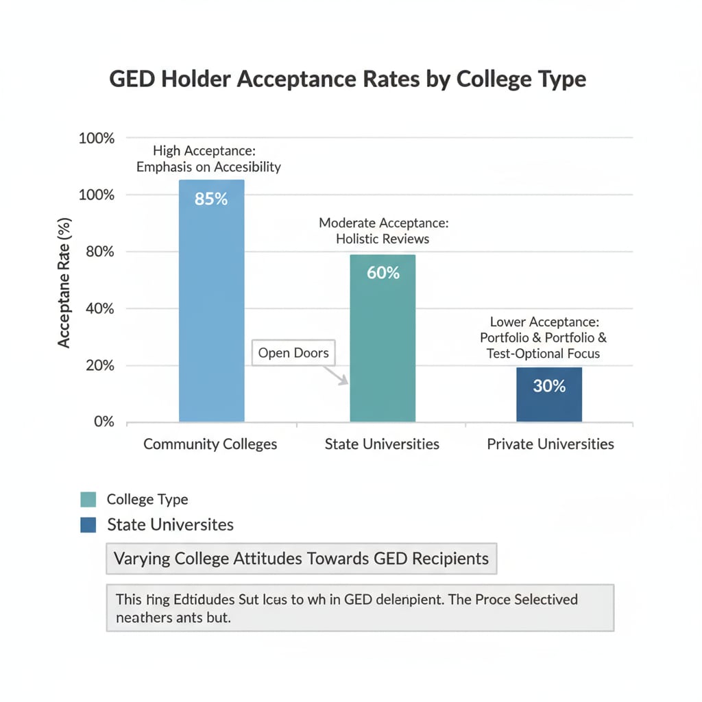 Graph showing GED holders' acceptance rate in different colleges for college applications