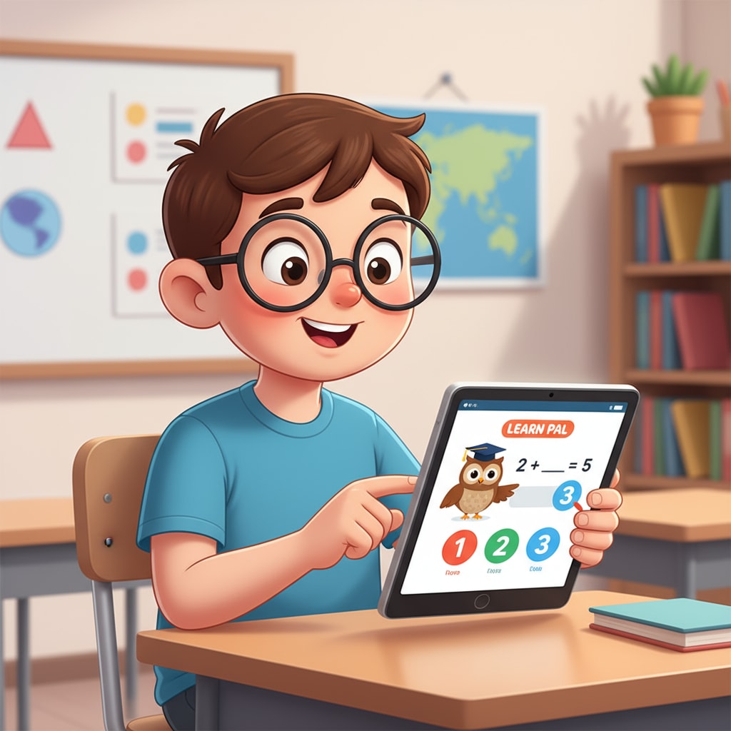 A student with special needs using a tutoring app for learning