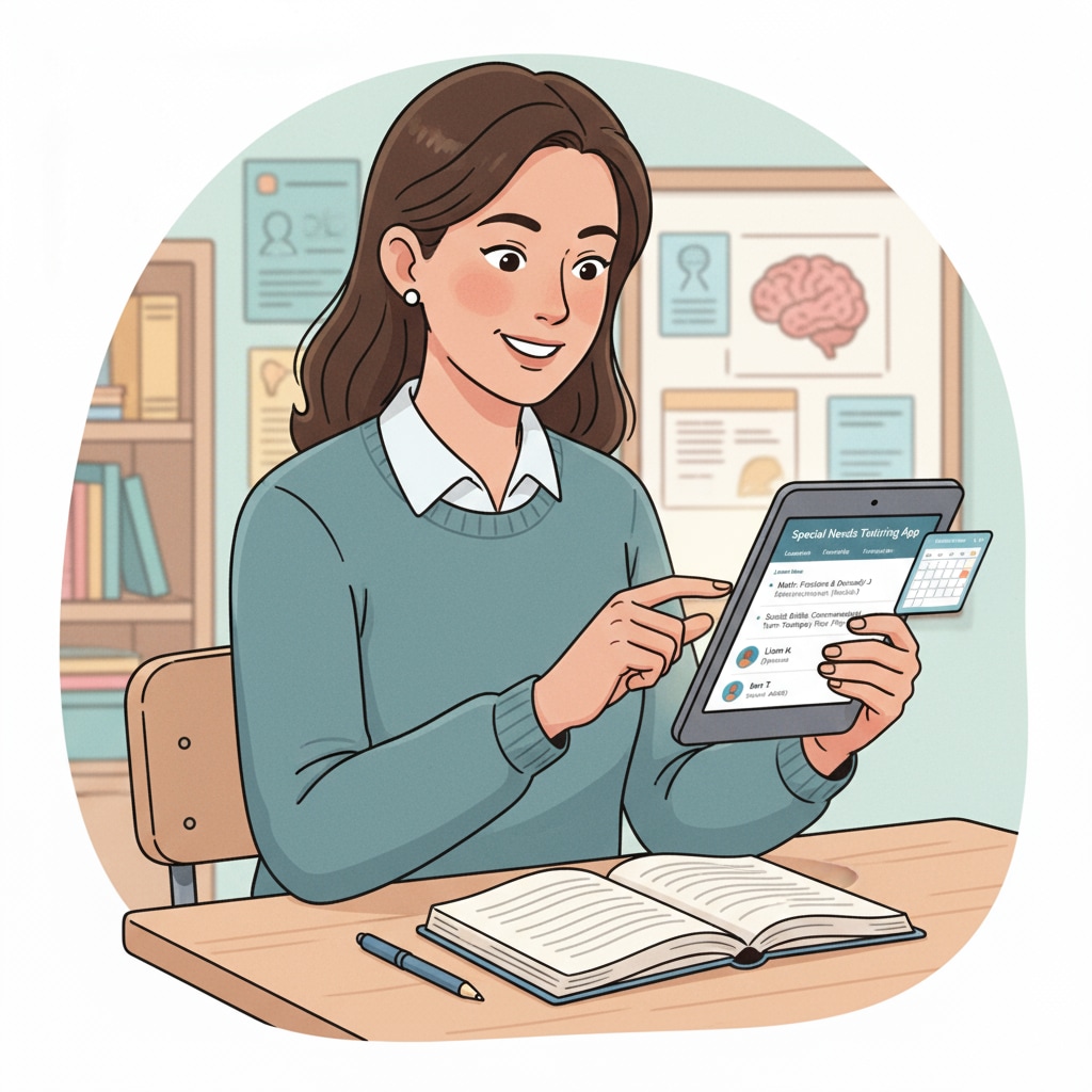 A tutor using a special needs tutoring app for lesson planning
