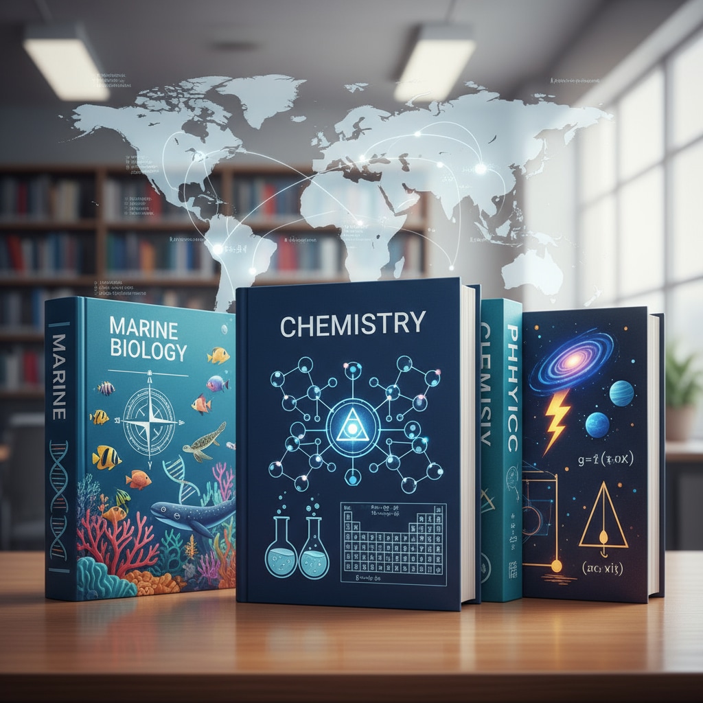 Books on marine biology, chemistry, and physics for students with no science background to build a foundation