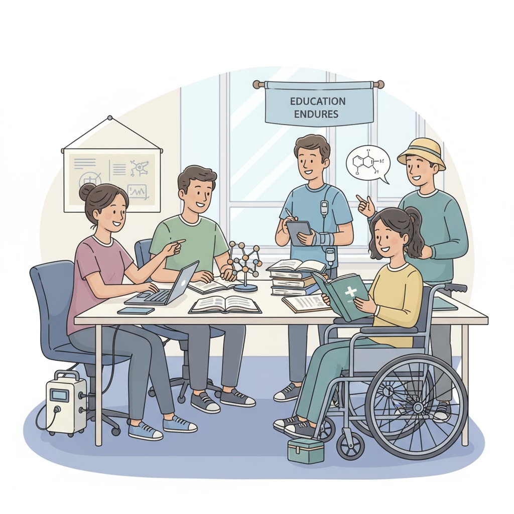 Students with chronic diseases studying together for high school graduation or GED test