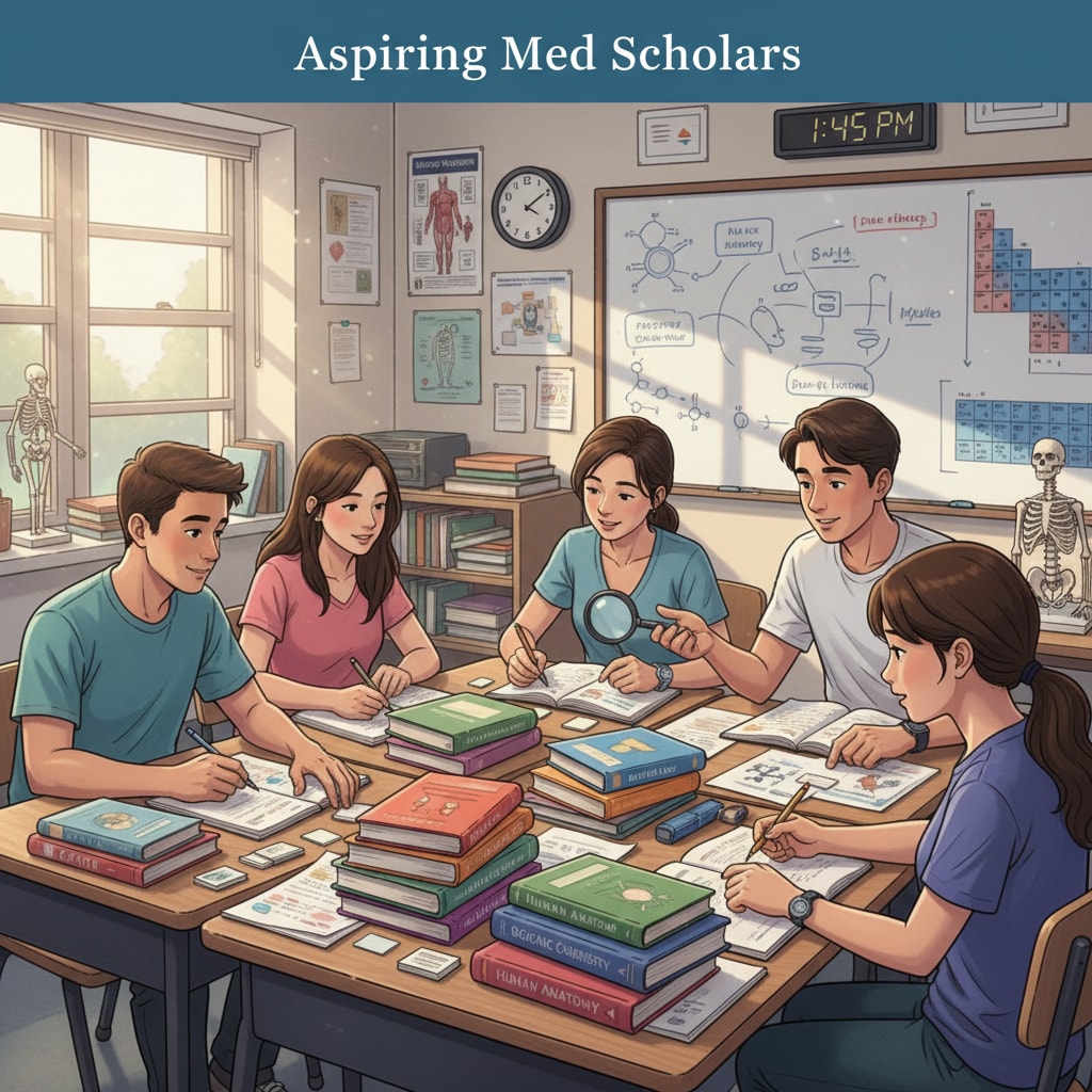 High school students studying hard for medical school entrance exams to improve learning efficiency and bridge knowledge gaps while managing psychological stress