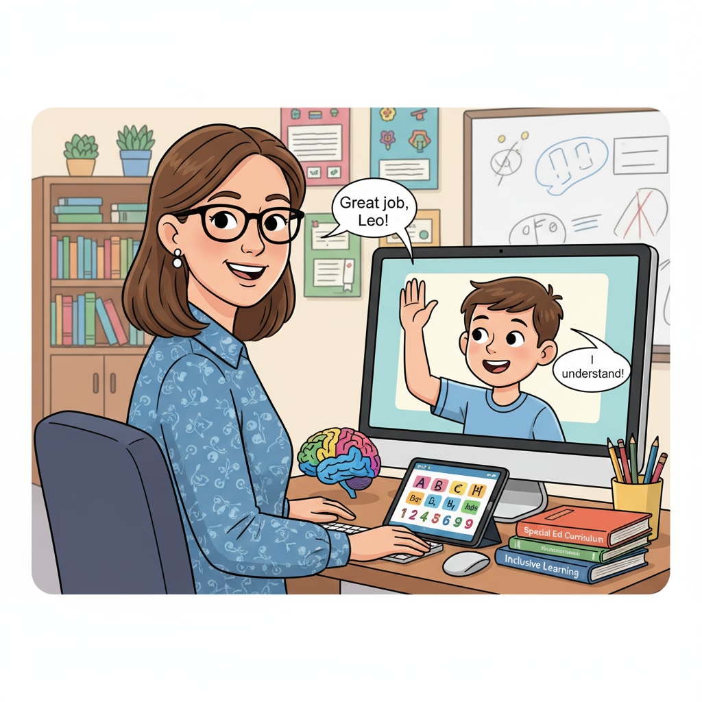 A special education teacher engaged in remote part-time online tutoring