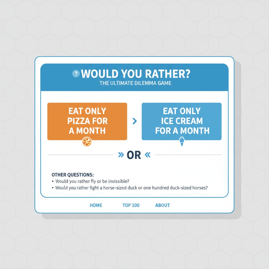 A view of the Would You Rather educational resource website interface with sample questions