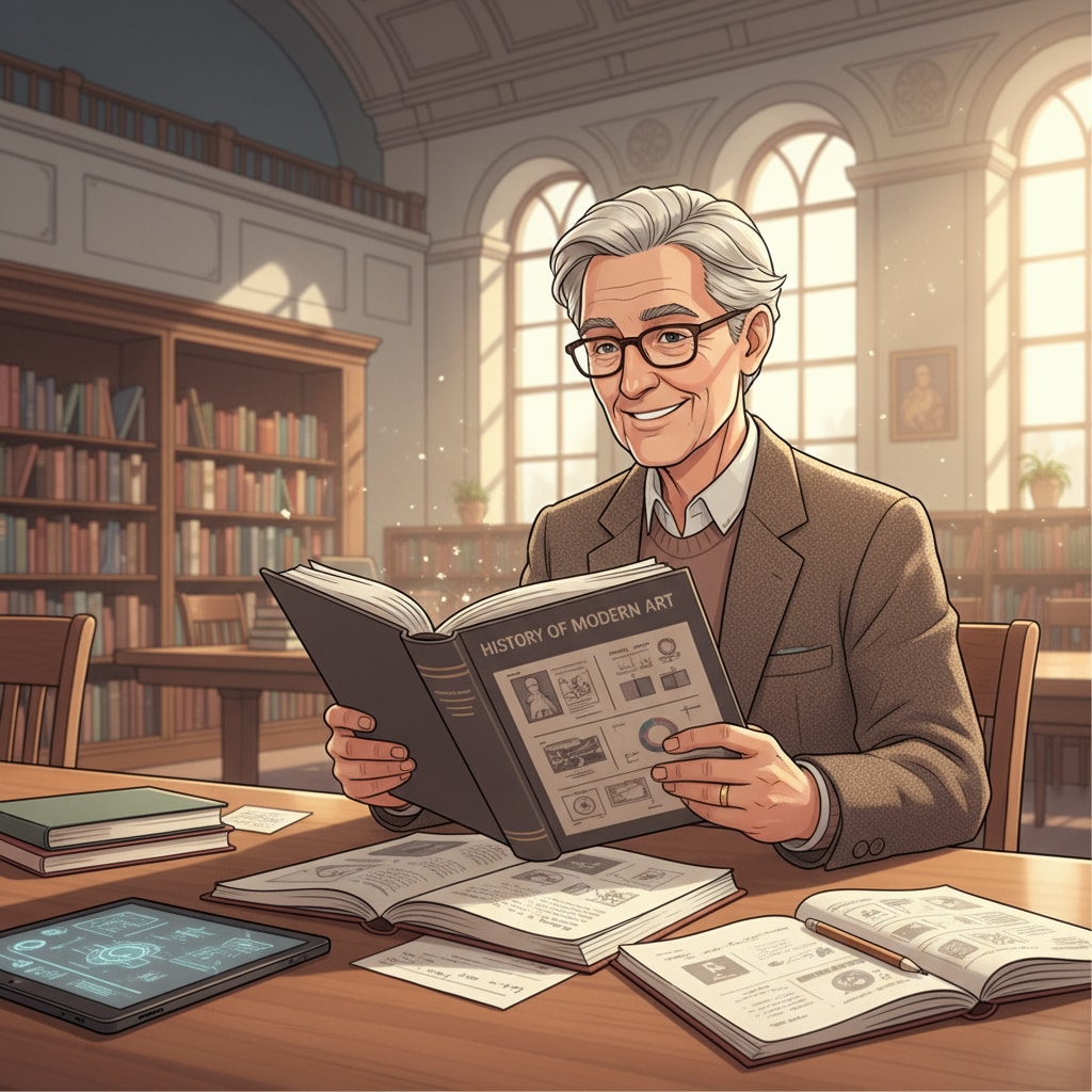 Older student studying in college library, related to late enrollment, age anxiety, and college life.