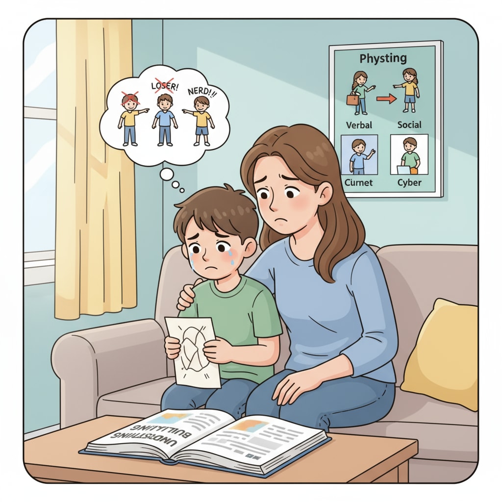 A child talking to a parent about school bullying, highlighting the issue of school bullying, principal's inaction, and parents' rights.