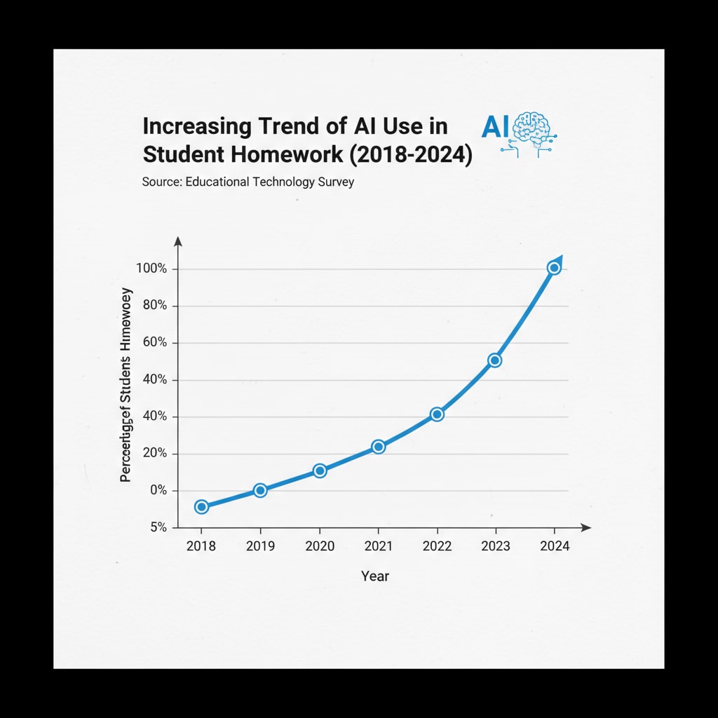 Graph depicting the rise in AI use for student homework, related to AI cheating, parental intervention, and its impact on student learning