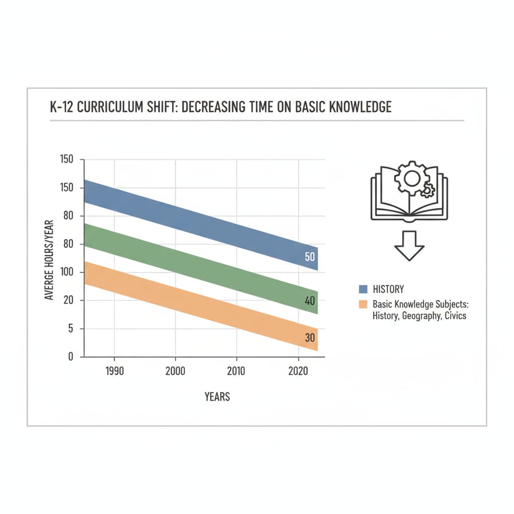 Graph showing the decline in time for basic knowledge in K12 educational curriculum.