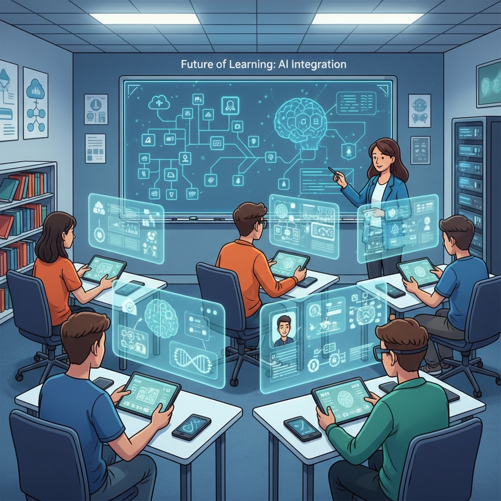 Artificial intelligence, higher education, automation - students using AI tools in a university classroom