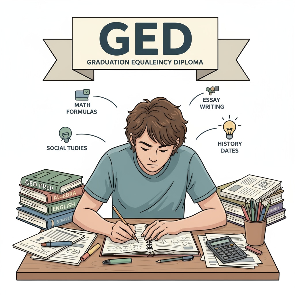 A student studying for GED test as part of continuing education after facing high school dropout situation