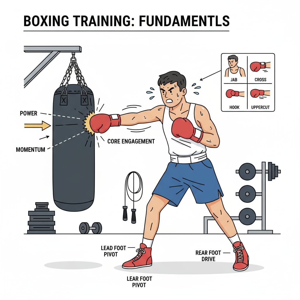 A boxer training in a gym, highlighting the discipline aspect of boxing for college applications.