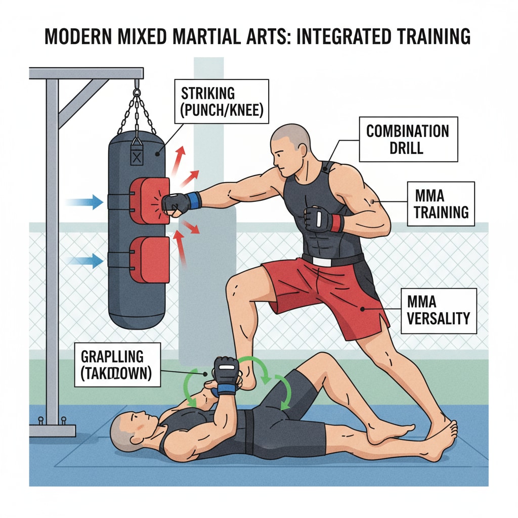 An MMA fighter training, showing the adaptability and skills valued in college applications.
