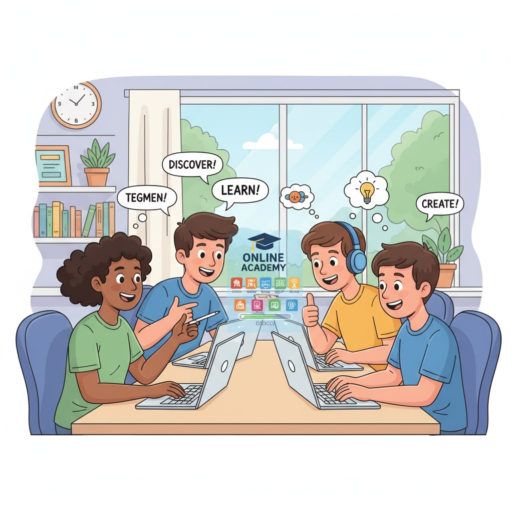A group of students are using laptops to access an online learning platform, showing enthusiasm and engagement. Students accessing a free online learning platform via私信