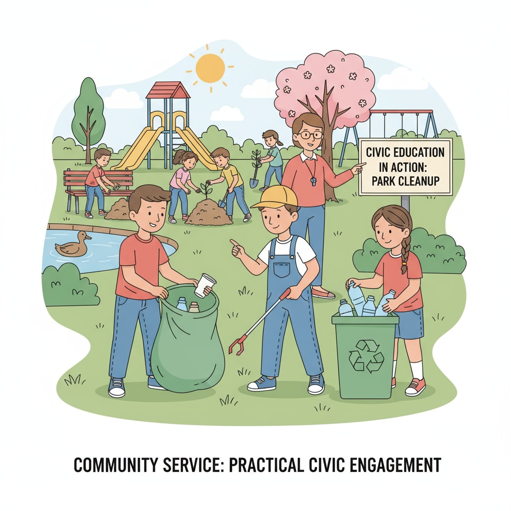 Students participating in a community service project as part of civic education in K12