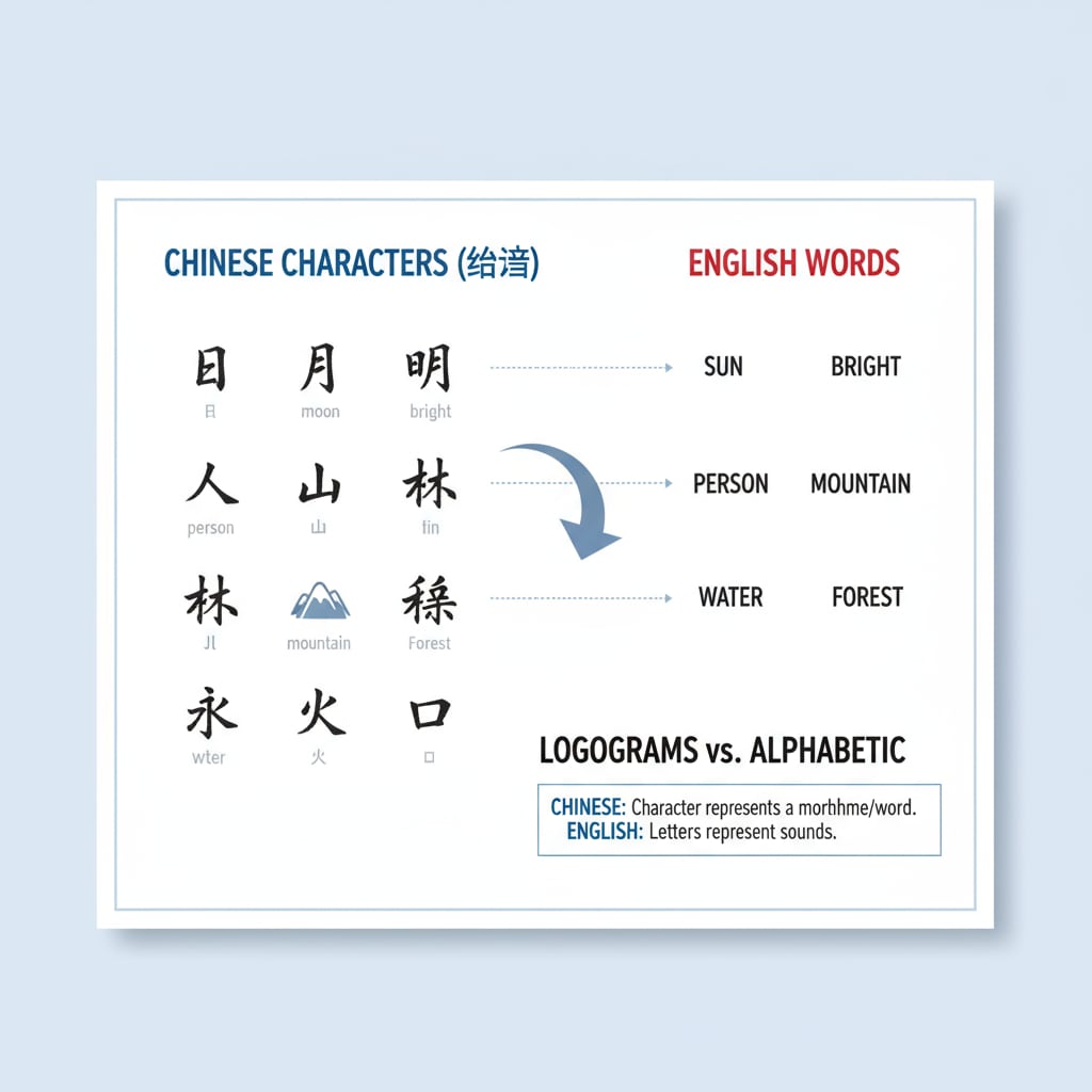 Visual comparison of Chinese and English language elements related to 