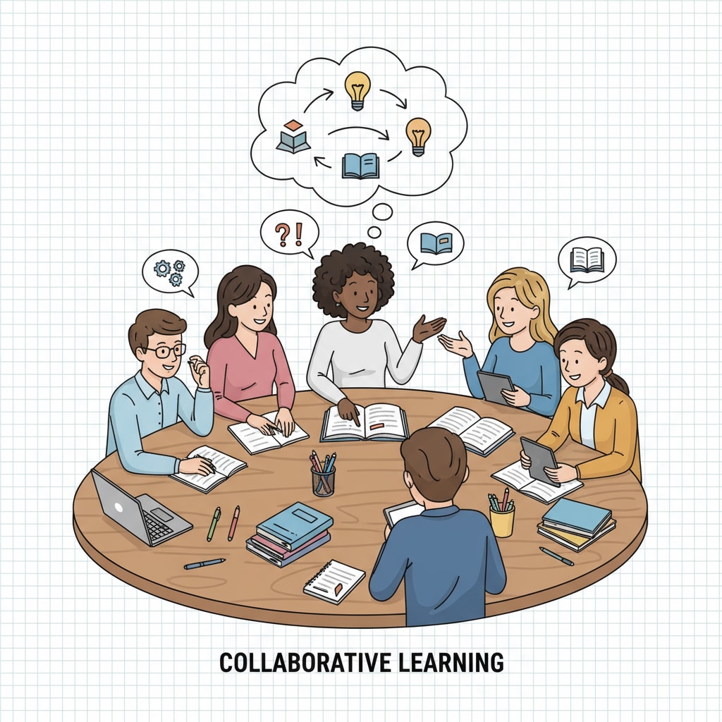 Group of students engaged in group learning, demonstrating the exchange of ideas and its positive impact on learning outcomes.