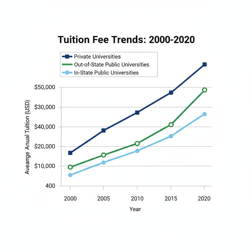 Graph showing the increasing trend of tuition fees related to educational choices and data analysis