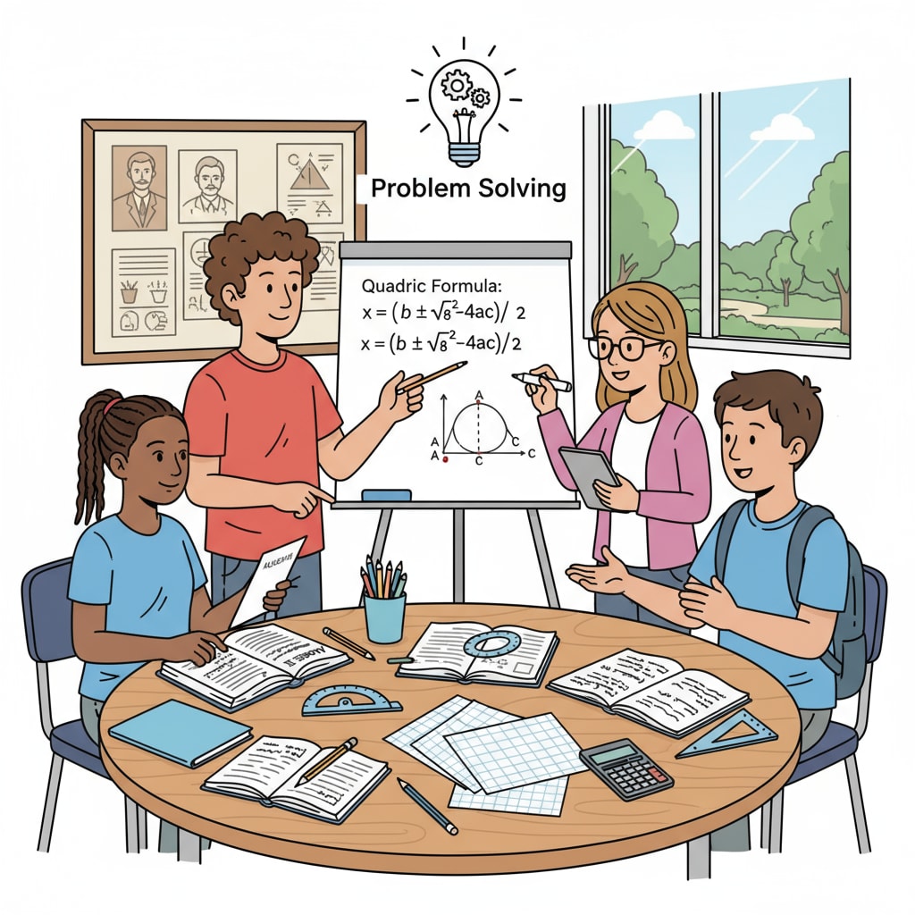 Students studying high school math together for standardized tests using learning resources