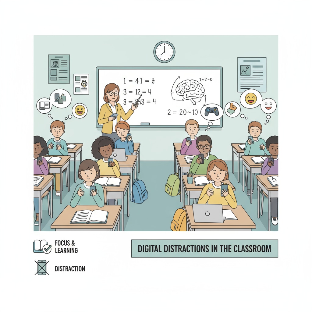 Students using mobile phones in class, highlighting digital distractions' impact on cognitive abilities and deep thinking